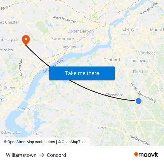 Williamstown to Concord map