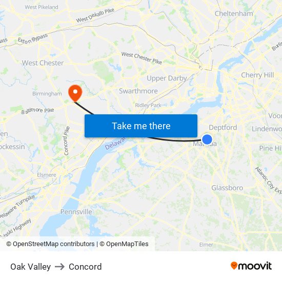 Oak Valley to Concord map