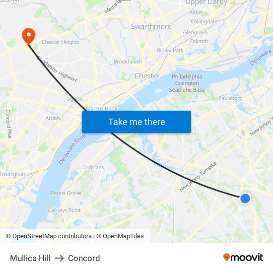 Mullica Hill to Concord map