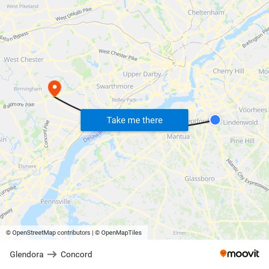 Glendora to Concord map