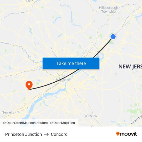 Princeton Junction to Concord map