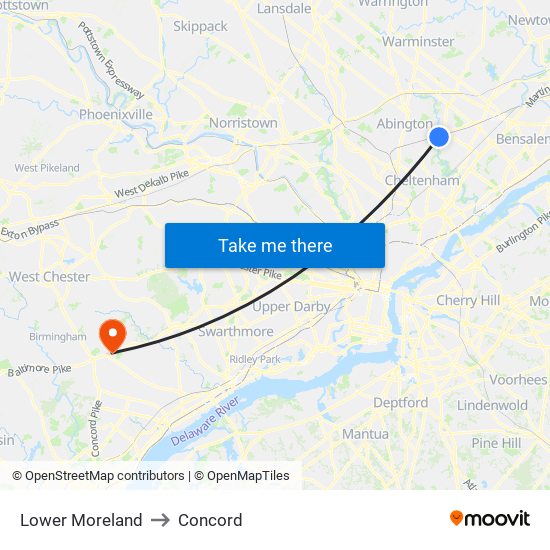 Lower Moreland to Concord map
