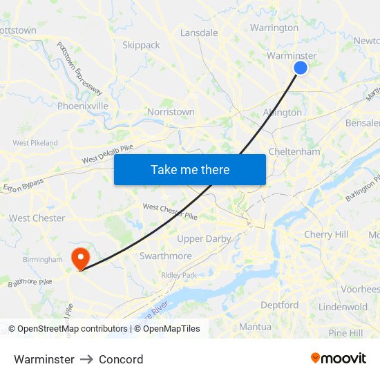 Warminster to Concord map