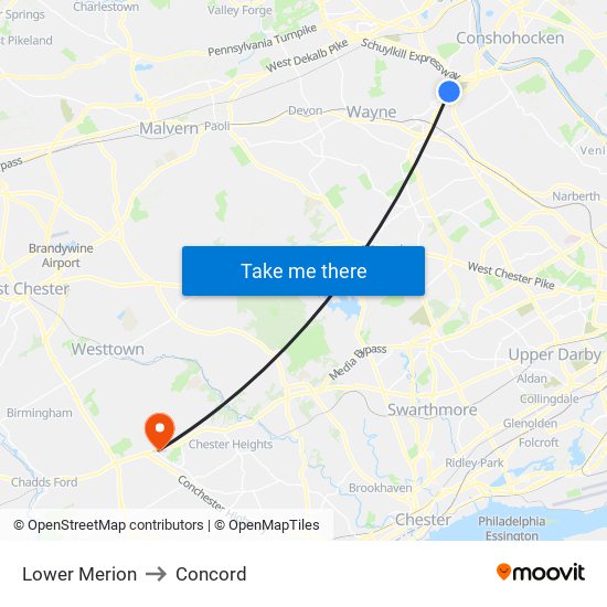 Lower Merion to Concord map