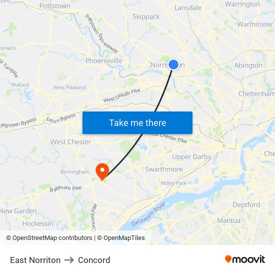 East Norriton to Concord map