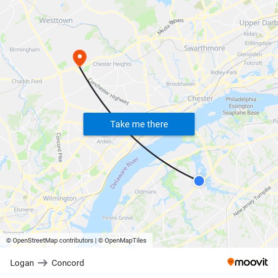 Logan to Concord map