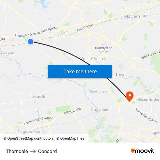 Thorndale to Concord map