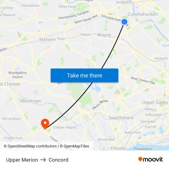 Upper Merion to Concord map