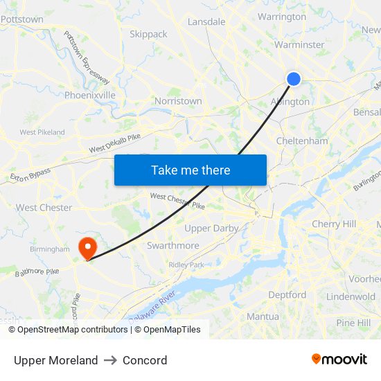 Upper Moreland to Concord map