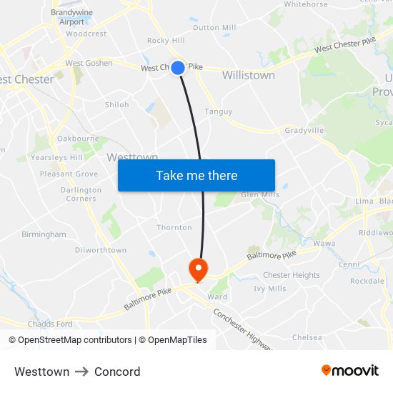 Westtown to Concord map