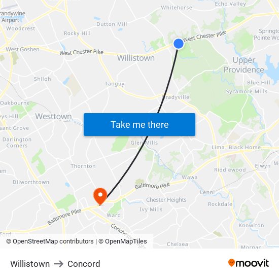 Willistown to Concord map