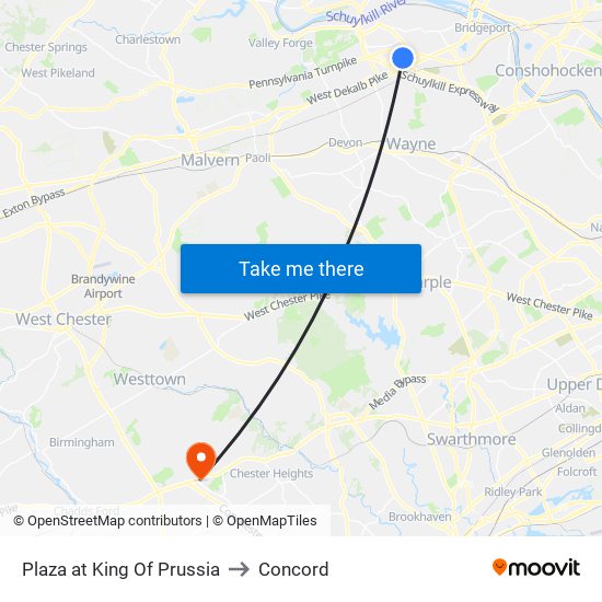 Plaza at King Of Prussia to Concord map