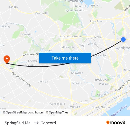 Springfield Mall to Concord map