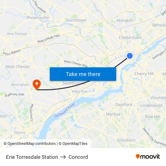 Erie Torresdale Station to Concord map