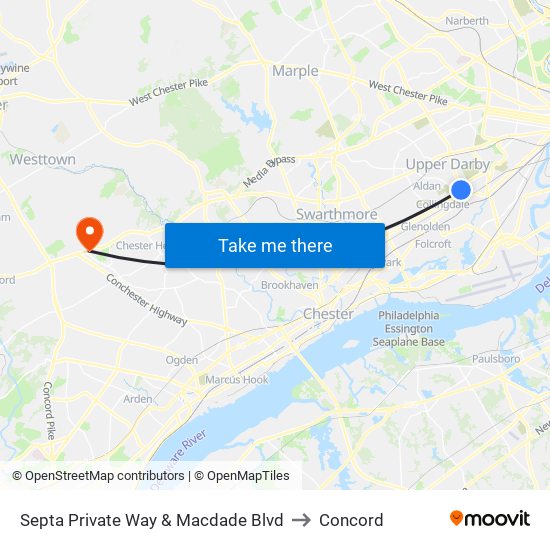 Septa Private Way & Macdade Blvd to Concord map