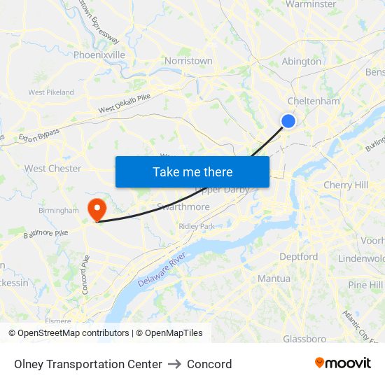 Olney Transportation Center to Concord map