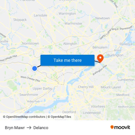 Bryn Mawr to Delanco map