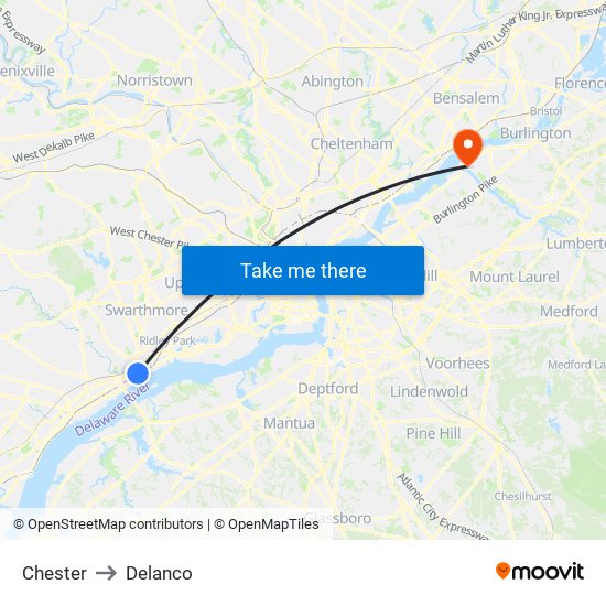 Chester to Delanco map
