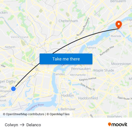 Colwyn to Delanco map