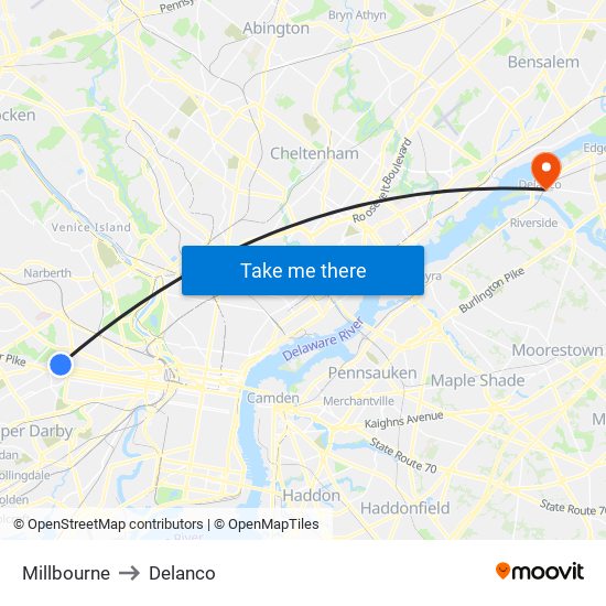 Millbourne to Delanco map