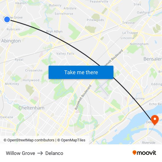 Willow Grove to Delanco map
