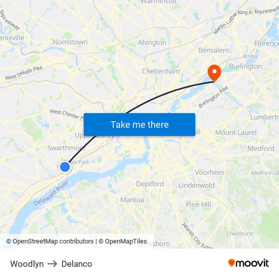 Woodlyn to Delanco map