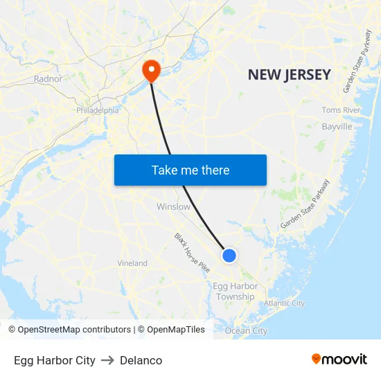 Egg Harbor City to Delanco map