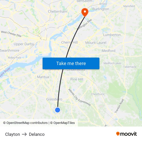Clayton to Delanco map