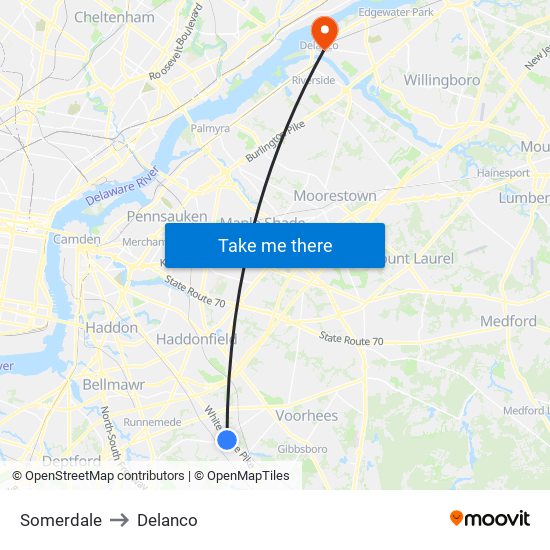 Somerdale to Delanco map