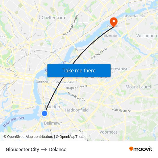 Gloucester City to Delanco map