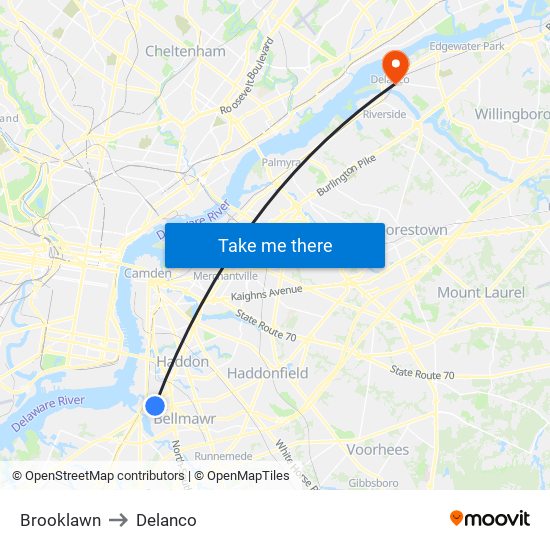 Brooklawn to Delanco map