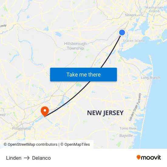 Linden to Delanco map