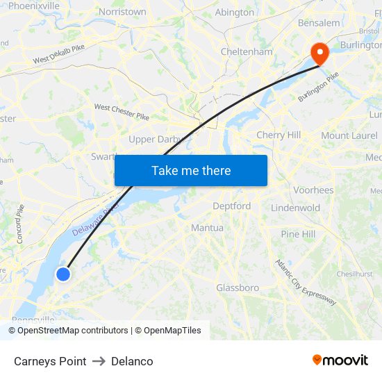 Carneys Point to Delanco map