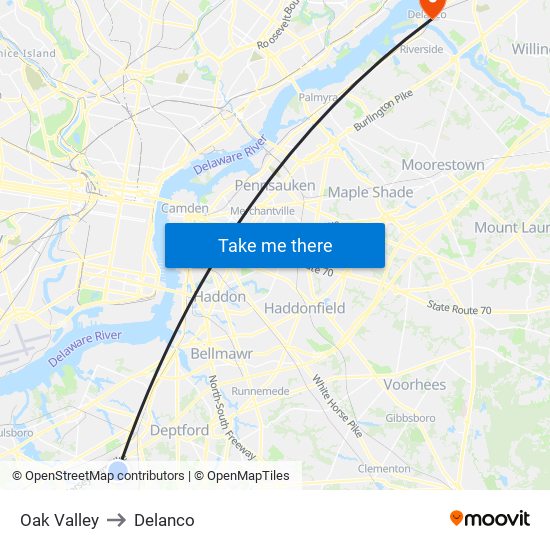 Oak Valley to Delanco map