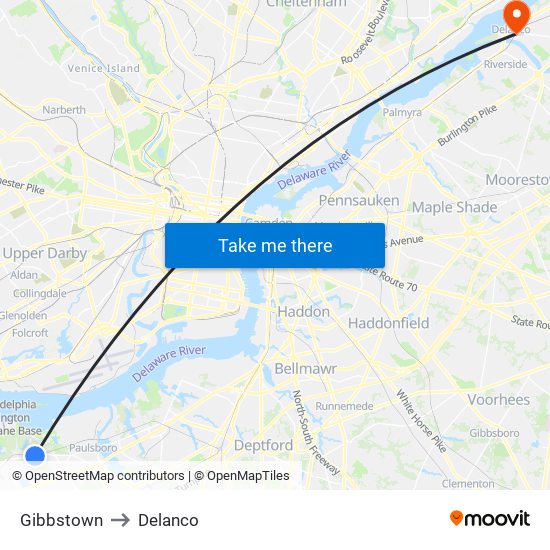 Gibbstown to Delanco map