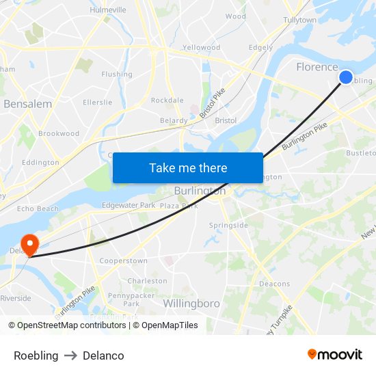Roebling to Delanco map