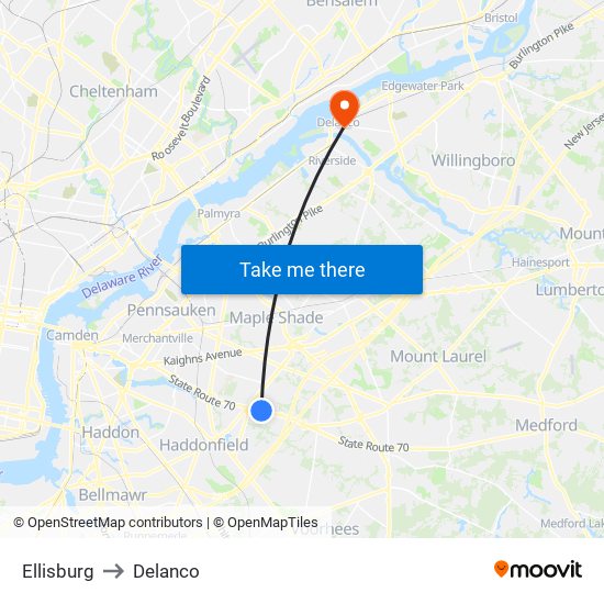 Ellisburg to Delanco map