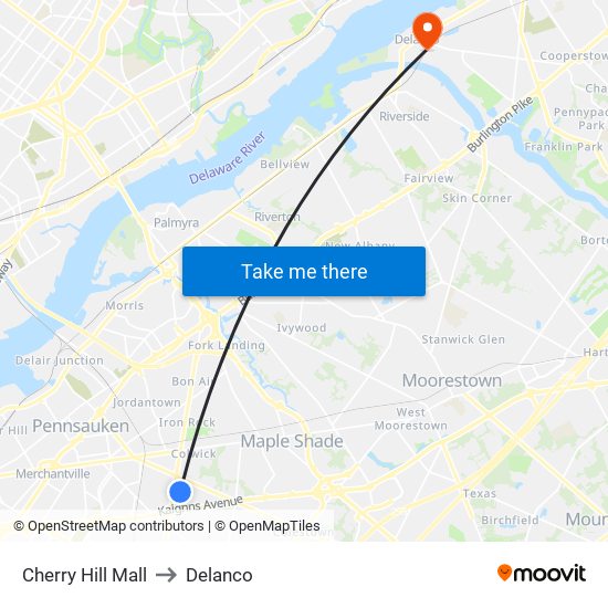 Cherry Hill Mall to Delanco map