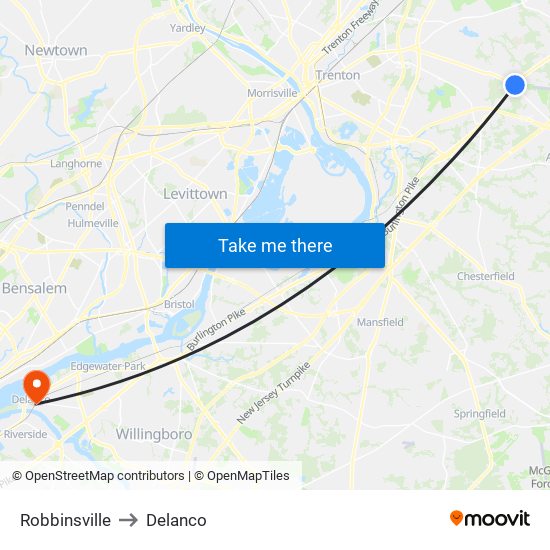 Robbinsville to Delanco map