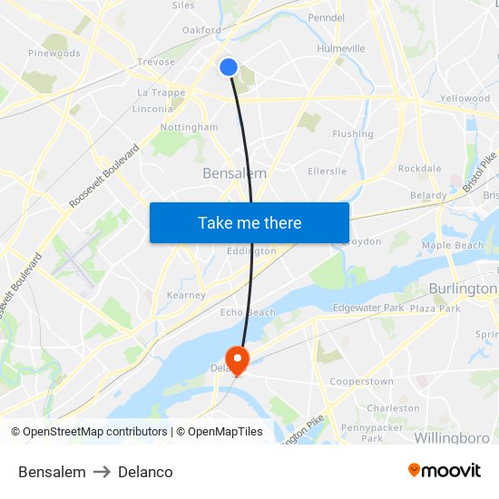 Bensalem to Delanco map