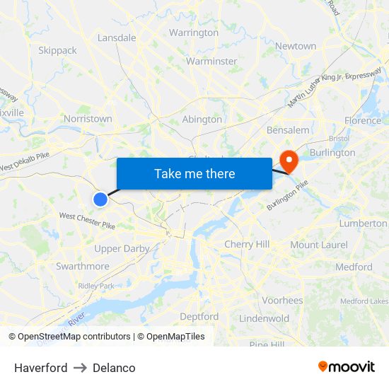 Haverford to Delanco map