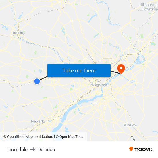 Thorndale to Delanco map