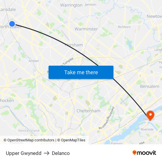 Upper Gwynedd to Delanco map