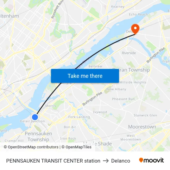 PENNSAUKEN TRANSIT CENTER station to Delanco map