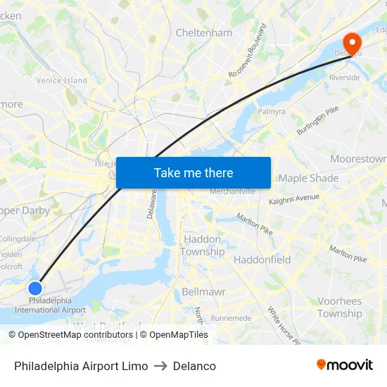 Philadelphia Airport Limo to Delanco map