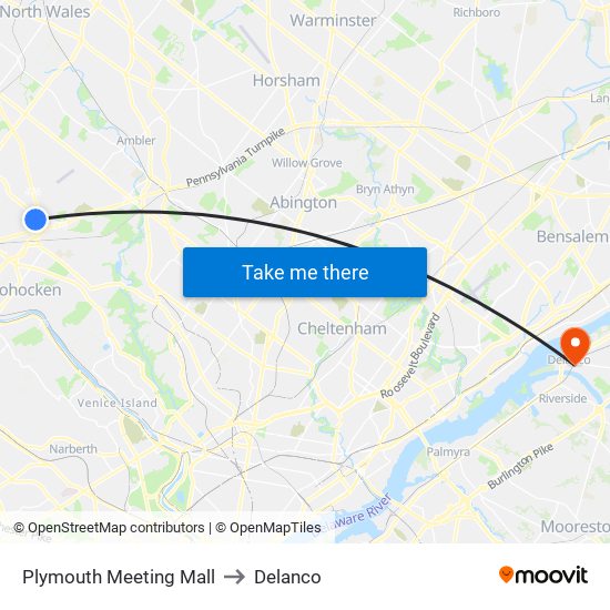 Plymouth Meeting Mall to Delanco map