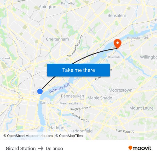 Girard Station to Delanco map