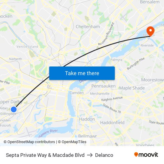 Septa Private Way & Macdade Blvd to Delanco map