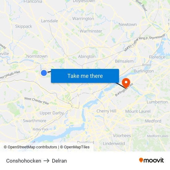 Conshohocken to Delran map