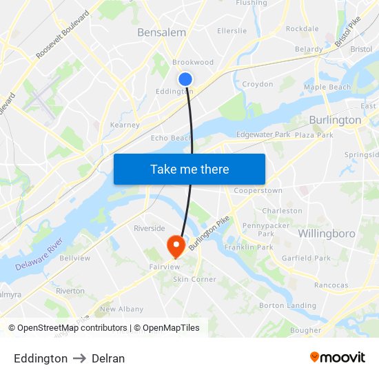 Eddington to Delran map